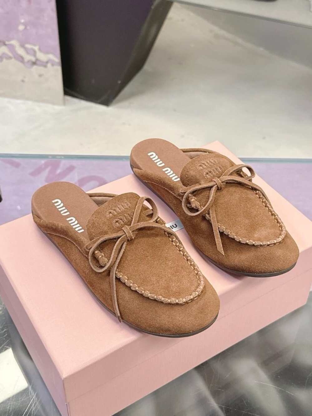 Miu Miu Suede Bow Mule Loafers